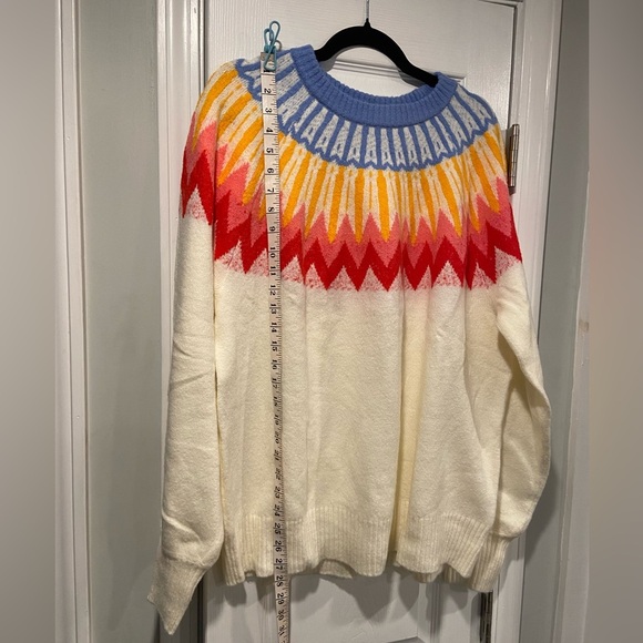 NWT French Connection Colorful Cream Fair Isle Knit Sweater Crew Neck Size XL - Picture 5 of 11